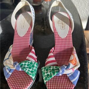 Coach Vibrant Red and Green Sandals with Playful Bow